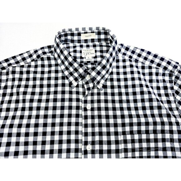 J. Crew Classic Size Large Mens Navy White Check Button Down Long Sleeve Shirt - Picture 11 of 11